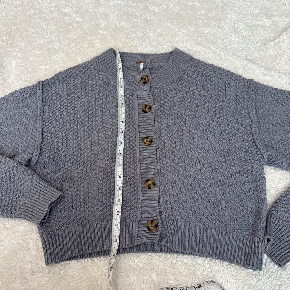 Free People Womens S Lila Cardi Cropped Button Front Cardigan Blue Preppy Boho - Picture 4 of 6